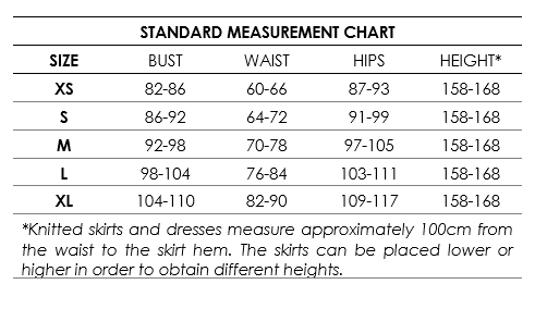 Standard measurement chart knitted
